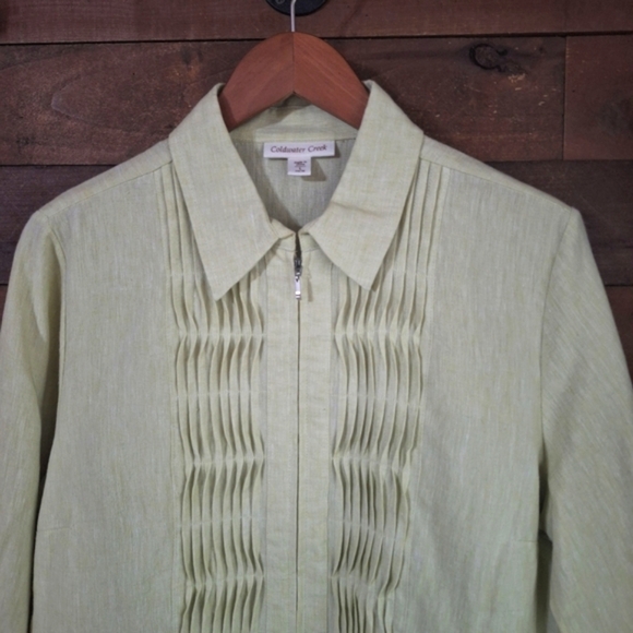 Coldwater Creek 100% Linen Light Green Zip Up Lightweight Jacket SZ Large - Picture 2 of 8